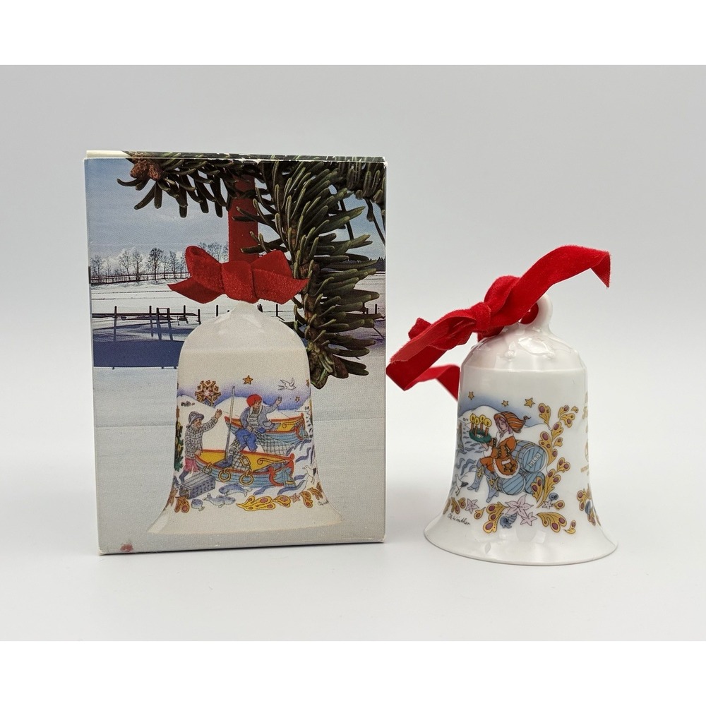 Hutschenreuther 1984 Christmas Bell Ole Winther Fishing Village Porcelain VTG